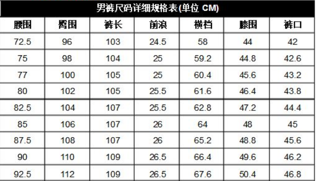 裤子的尺码是什么？