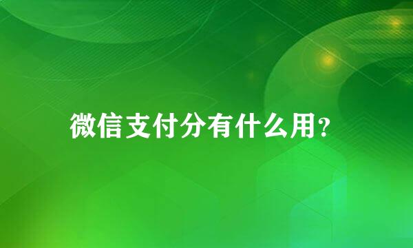 微信支付分有什么用？