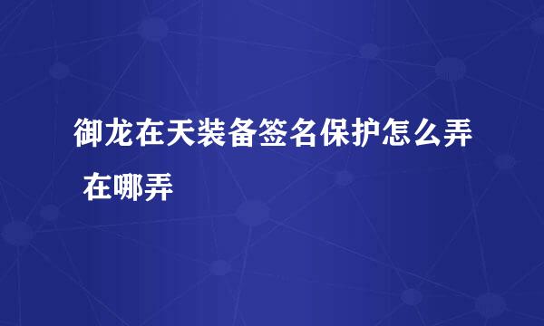 御龙在天装备签名保护怎么弄 在哪弄