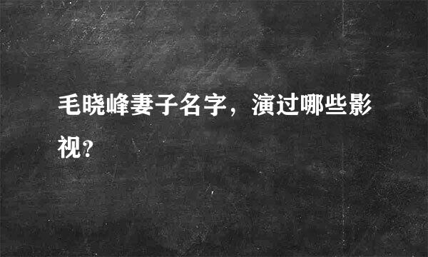 毛晓峰妻子名字，演过哪些影视？