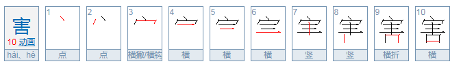 害的笔顺怎么写