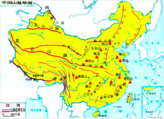 中国主要的山脉图