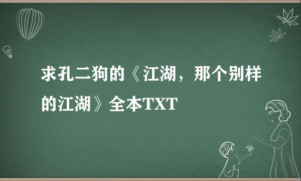 求孔二狗的《江湖，那个别样的江湖》全本TXT