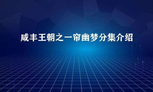 咸丰王朝之一帘幽梦分集介绍