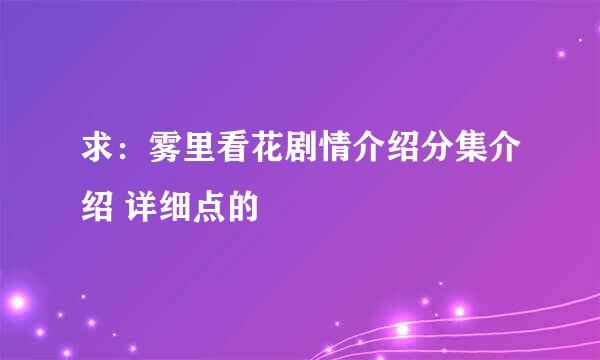 求：雾里看花剧情介绍分集介绍 详细点的