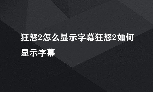 狂怒2怎么显示字幕狂怒2如何显示字幕