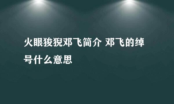 火眼狻猊邓飞简介 邓飞的绰号什么意思