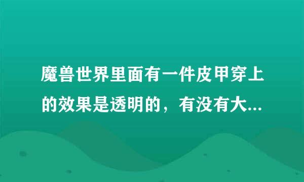 魔兽世界里面有一件皮甲穿上的效果是透明的，有没有大神知道哪里掉落啊，或是哪个任务给？ 幻化用……