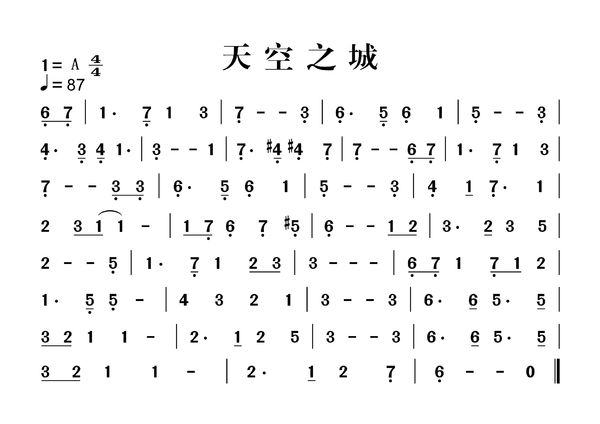 天空之城手机钢琴谱（最好是数字123的）