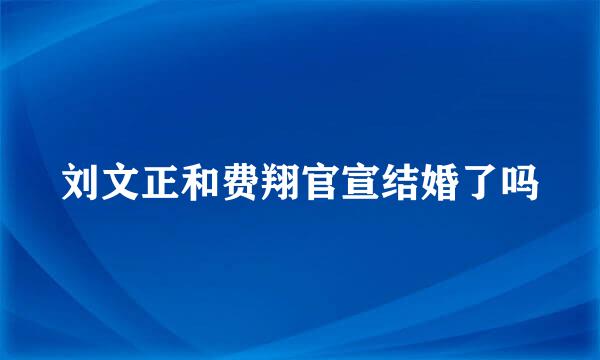 刘文正和费翔官宣结婚了吗