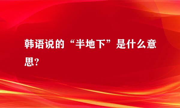 韩语说的“半地下”是什么意思?