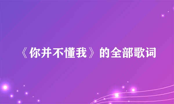 《你并不懂我》的全部歌词