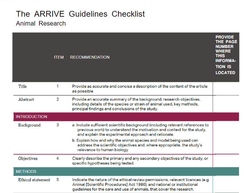 The ARRIVE Guidelines Checklist怎么写