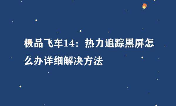 极品飞车14：热力追踪黑屏怎么办详细解决方法