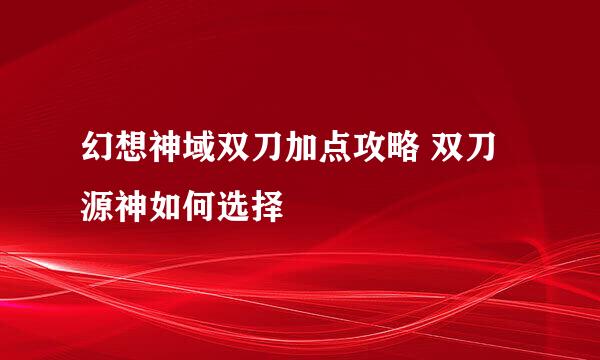 幻想神域双刀加点攻略 双刀源神如何选择