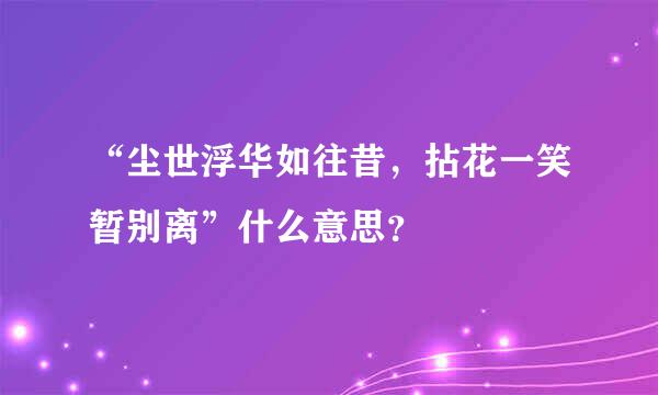 “尘世浮华如往昔，拈花一笑暂别离”什么意思？