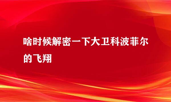 啥时候解密一下大卫科波菲尔的飞翔