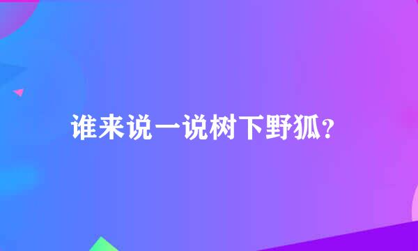 谁来说一说树下野狐？