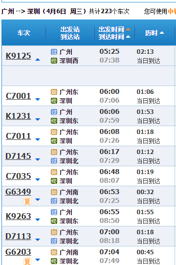 广州到深圳火车最早一班是几点？