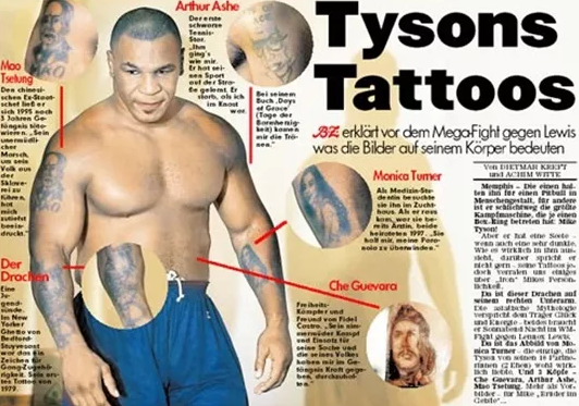 拳王泰森身上有多个纹身，有哪些？