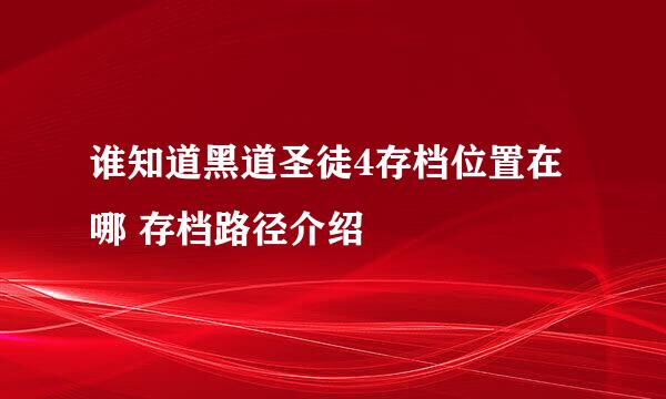 谁知道黑道圣徒4存档位置在哪 存档路径介绍