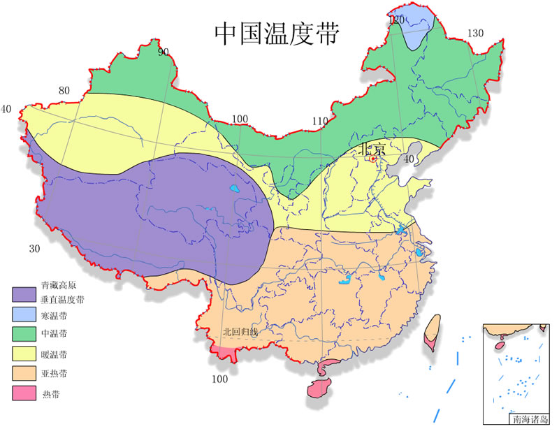 中国有五个温度带，各温度带有哪些省级行政区？哪些是完全属于，哪些是部分属于的