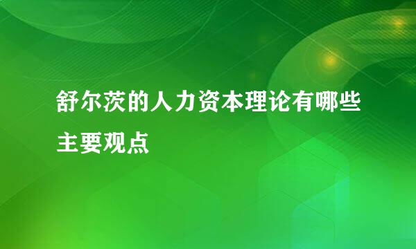 舒尔茨的人力资本理论有哪些主要观点