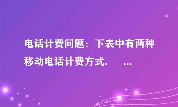 电话计费问题：下表中有两种移动电话计费方式．          月使用费/min  主叫限定时间min  主叫超时费/（