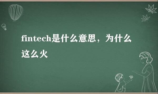 fintech是什么意思，为什么这么火