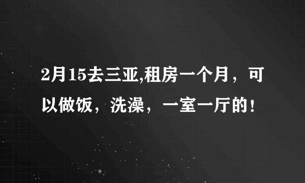 2月15去三亚,租房一个月，可以做饭，洗澡，一室一厅的！