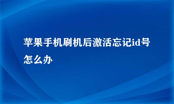 苹果手机刷机后激活忘记id号怎么办