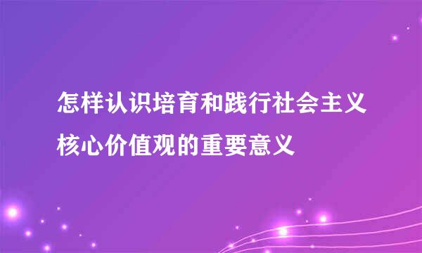 怎样认识培育和践行社会主义核心价值观的重要意义