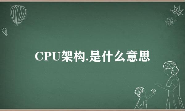 CPU架构.是什么意思