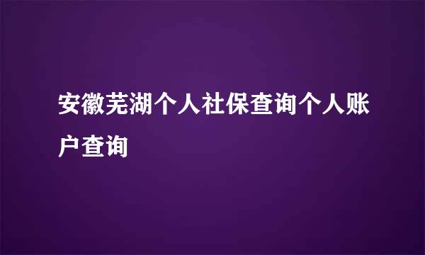 安徽芜湖个人社保查询个人账户查询