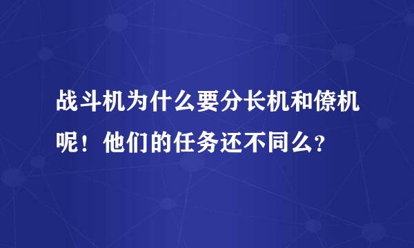 战斗机为什么要分长机和僚机呢！他们的任务还不同么？