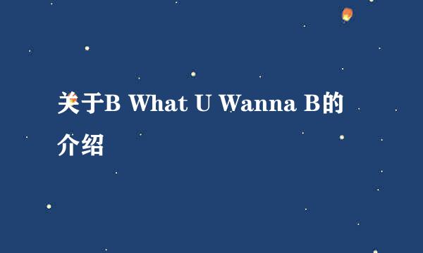 关于B What U Wanna B的介绍