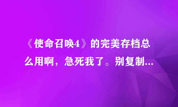 《使命召唤4》的完美存档总么用啊，急死我了。别复制其他的，基本上都看过。