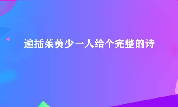 遍插茱萸少一人给个完整的诗