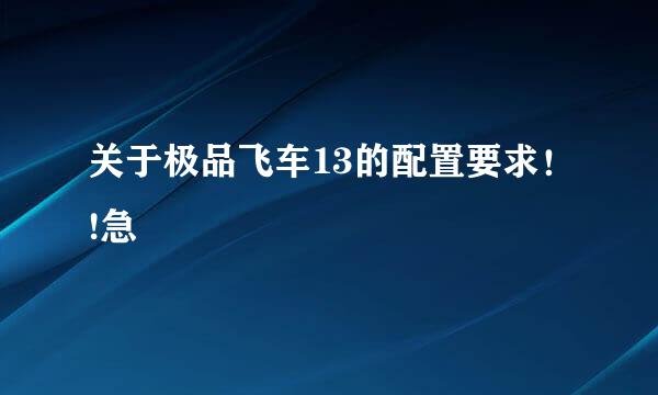 关于极品飞车13的配置要求！!急