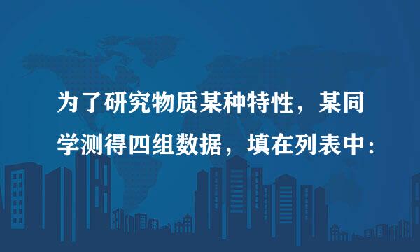 为了研究物质某种特性，某同学测得四组数据，填在列表中：