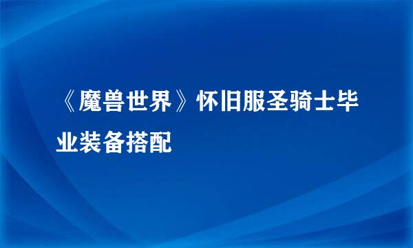 《魔兽世界》怀旧服圣骑士毕业装备搭配