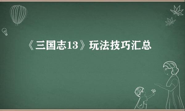 《三国志13》玩法技巧汇总