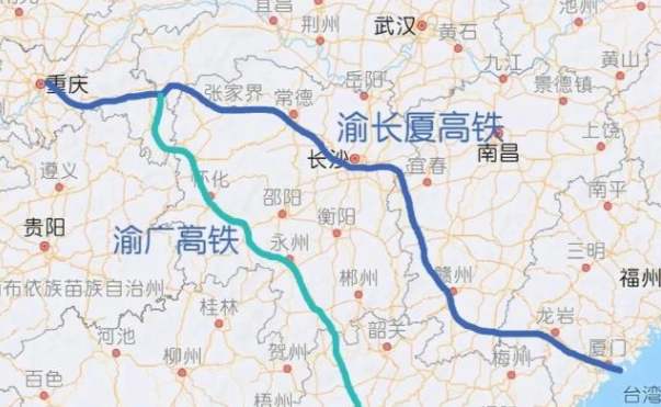 渝长厦高铁线路图及站点