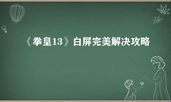 《拳皇13》白屏完美解决攻略