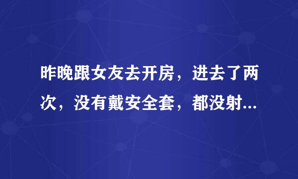 昨晚跟女友去开房，进去了两次，没有戴安全套，都没射到阴道里，拔出来一会才射的，女友会不会怀上啊？