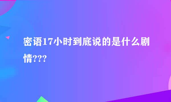 密语17小时到底说的是什么剧情???