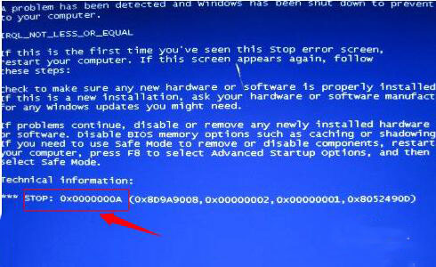 电脑蓝屏代码STOP:0X0000000A是什么原因?