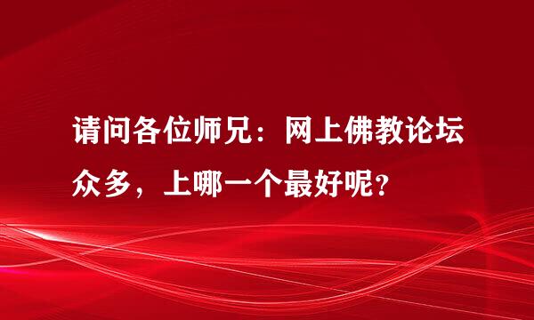 请问各位师兄：网上佛教论坛众多，上哪一个最好呢？