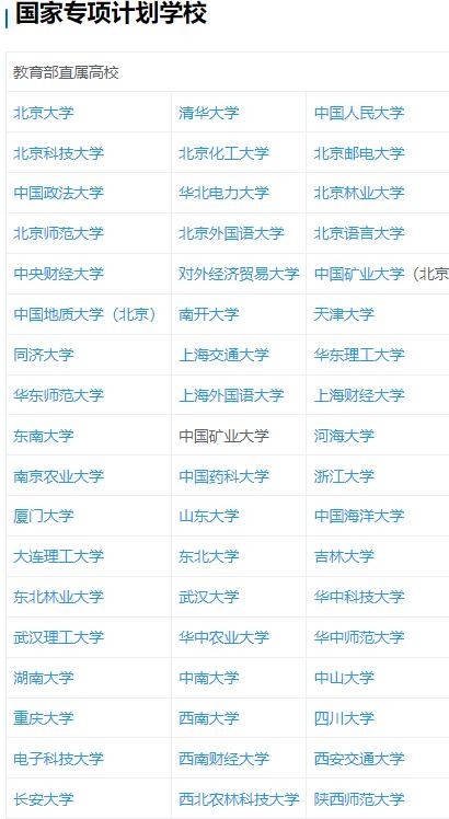 国家专项计划大学名单