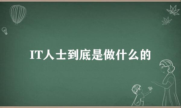 IT人士到底是做什么的